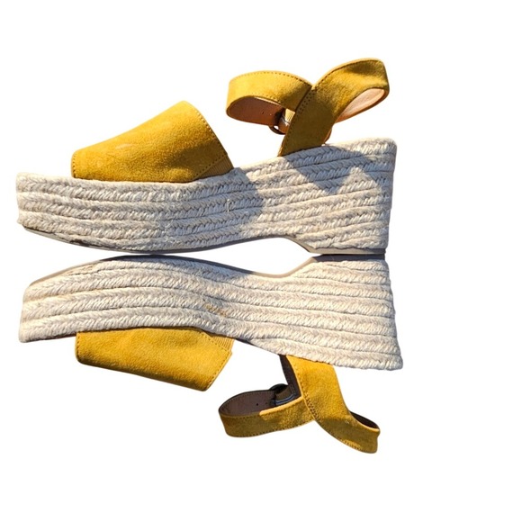 Yellow Suede Platform Espadrille Women's Sandals with Ankle Straps Size 9 - Picture 2 of 9